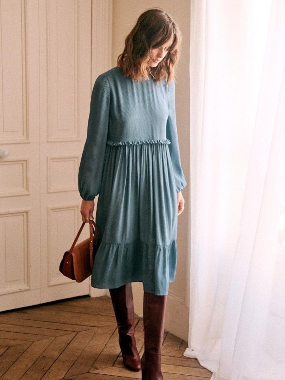 Sezane Ares Dress in Vintage Blue- Size 4